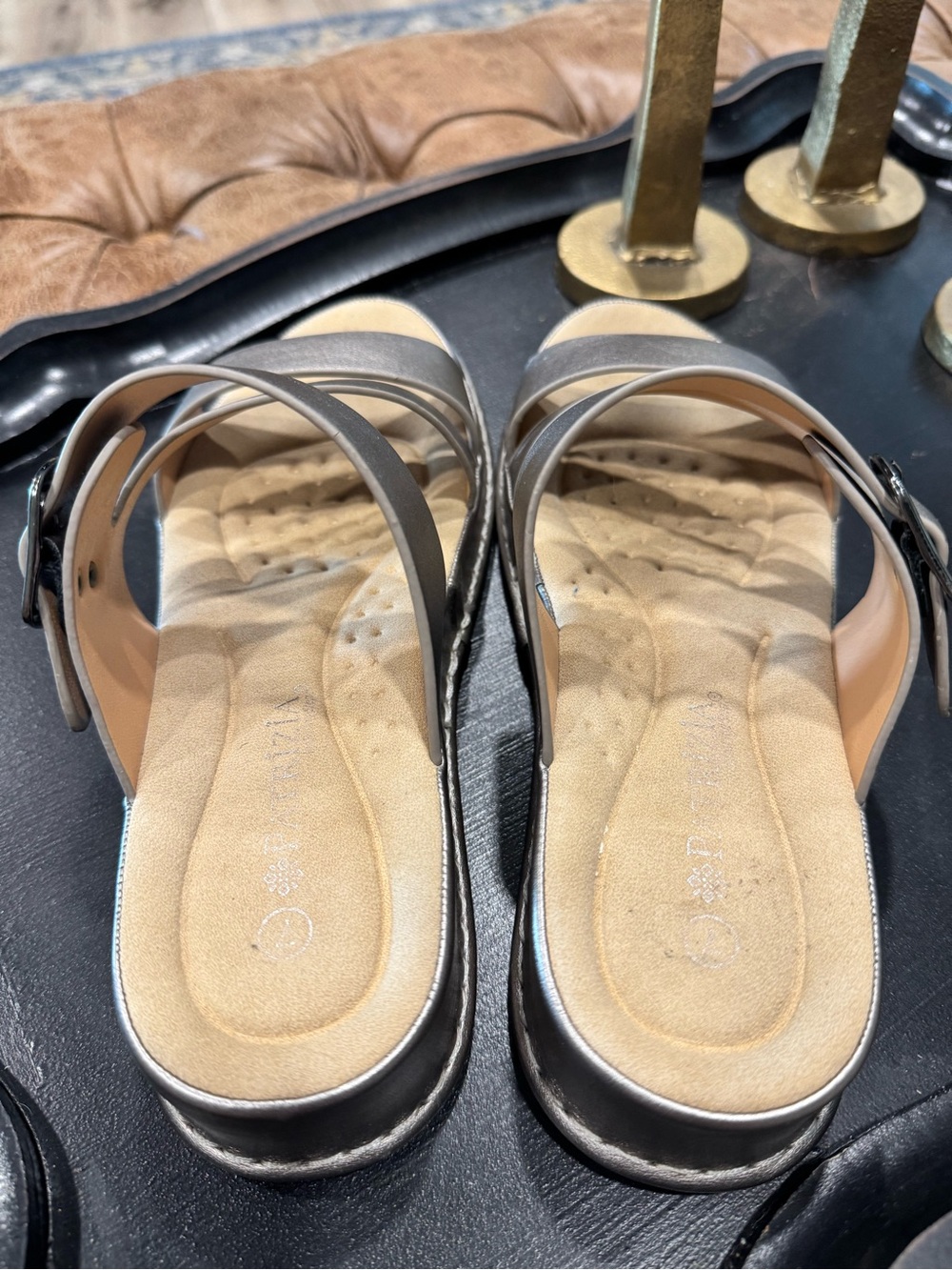 Patrizia Triple-Strap Metallic Silver Slide Sandals for Women - Picture 5 of 8